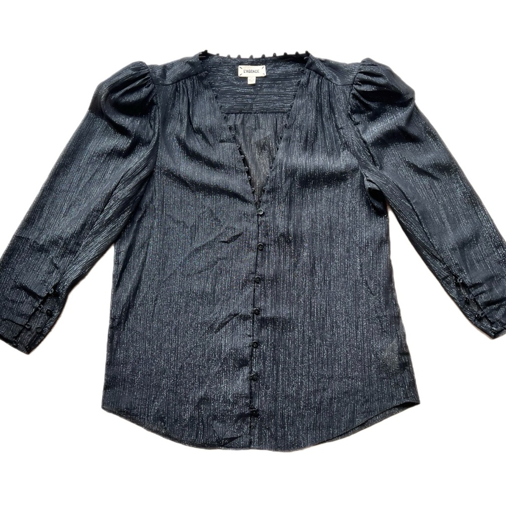 L’agence black shimmery blouse shirt top size small - Picture 1 of 6
